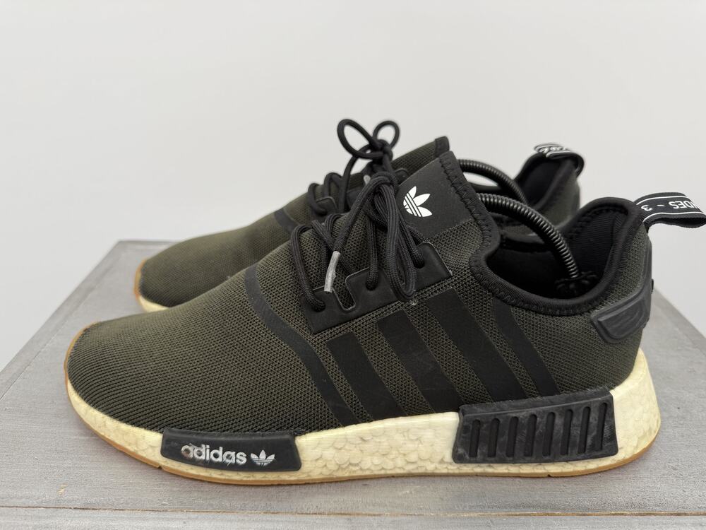 adidas NMD R1 Primeblue Parley Black Olive Boost Gum Sneakers Men's 11 GZ9257